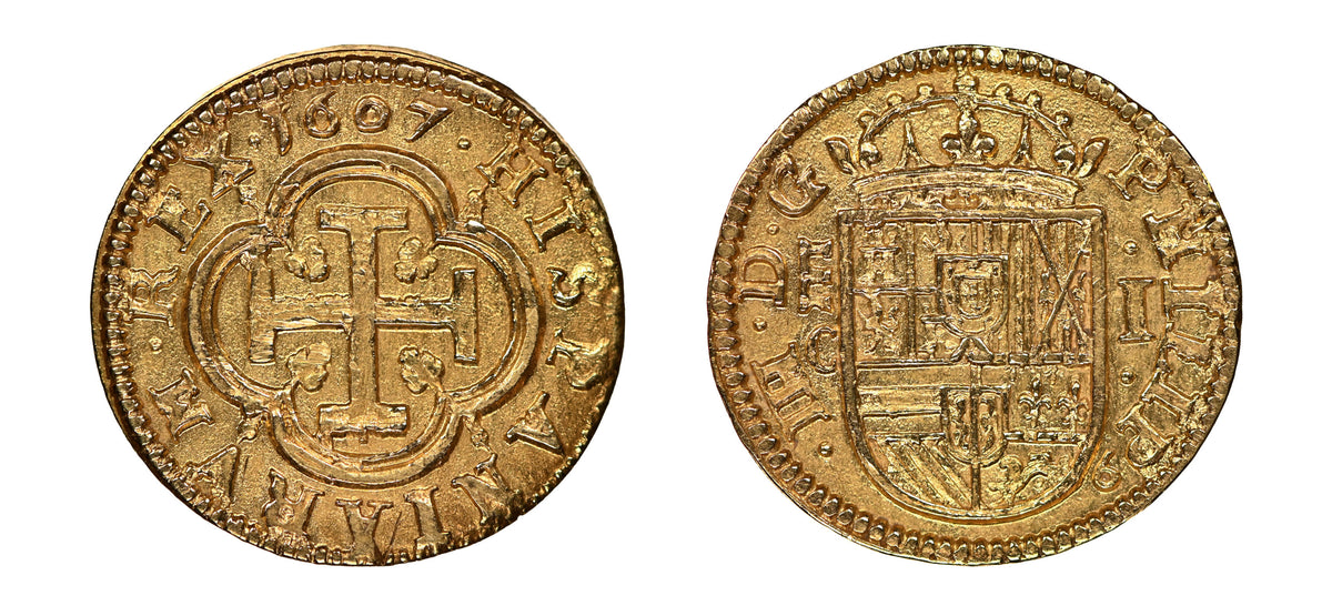 1607 Gold Escudo (Aqueduct) NGC MS65 - Hard Asset Management, Inc