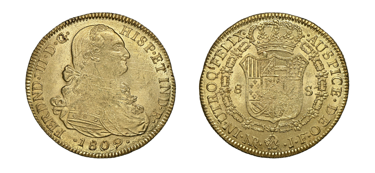 1809NR JF Colombia Gold 8 Escudos NGC MS65 - Hard Asset Management, Inc