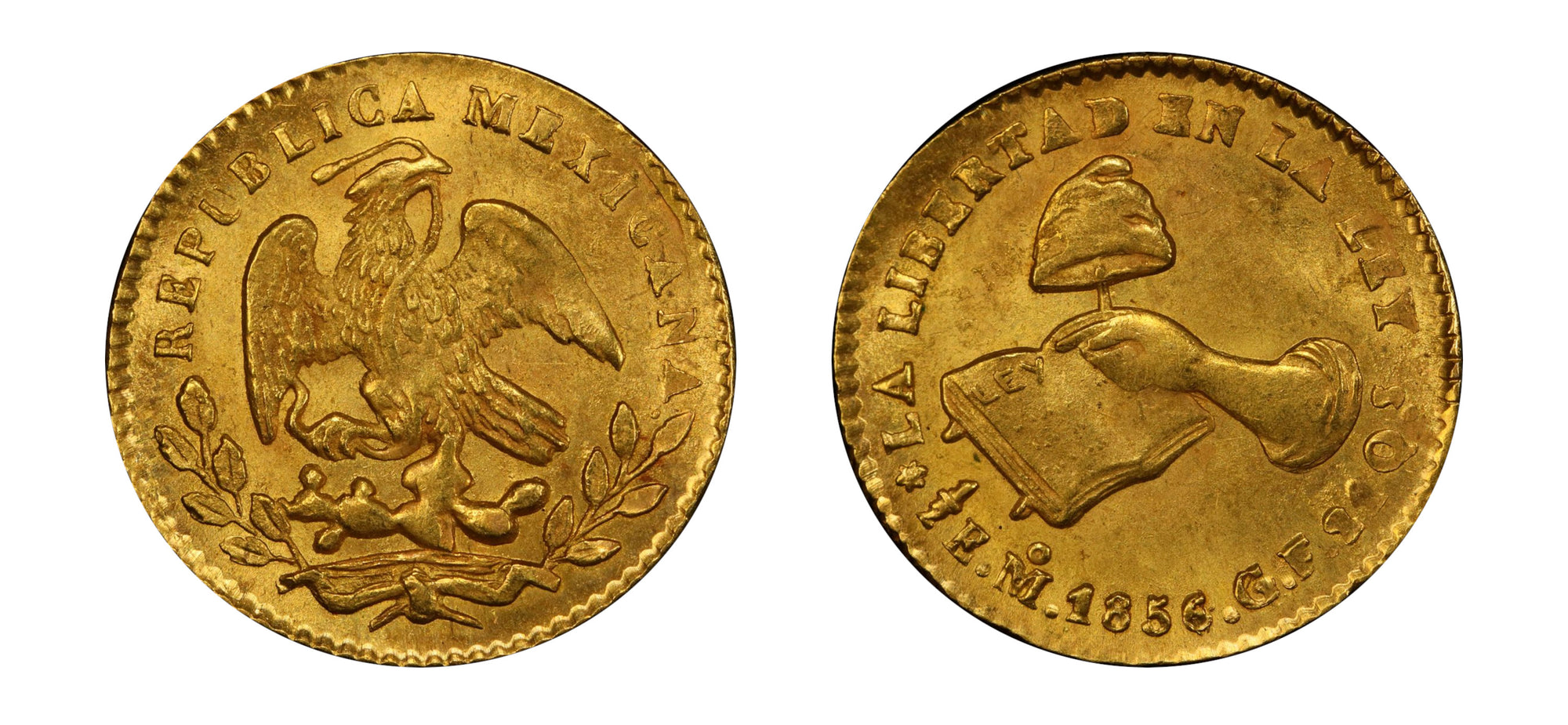 Mexico Gold Half Escudo, Mexico City Mint, 1856/4 Overdate