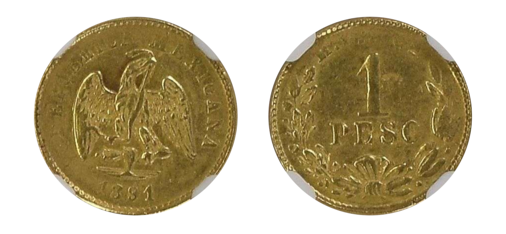 1891/89 Gold Peso NGC AU 58