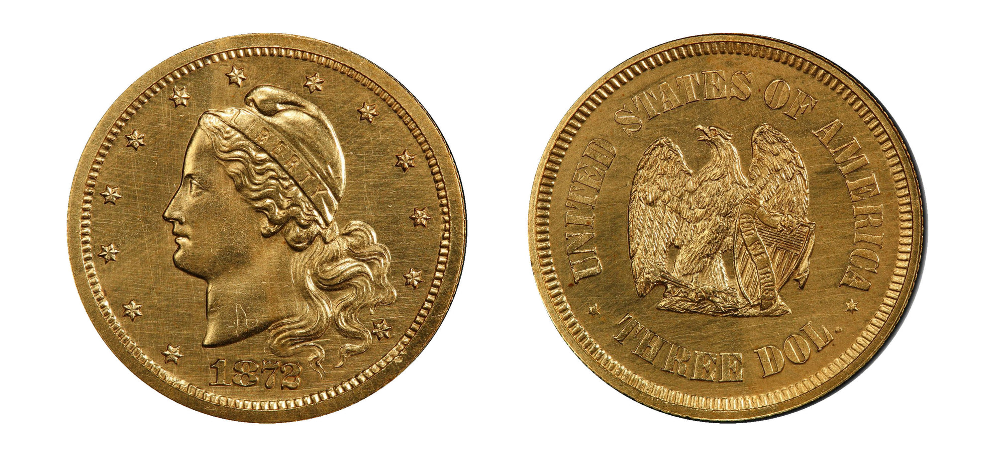 1872 US Amazonian Gilt Pattern Set J-1236 Gilt "Simpson" $3 PCGS PR64