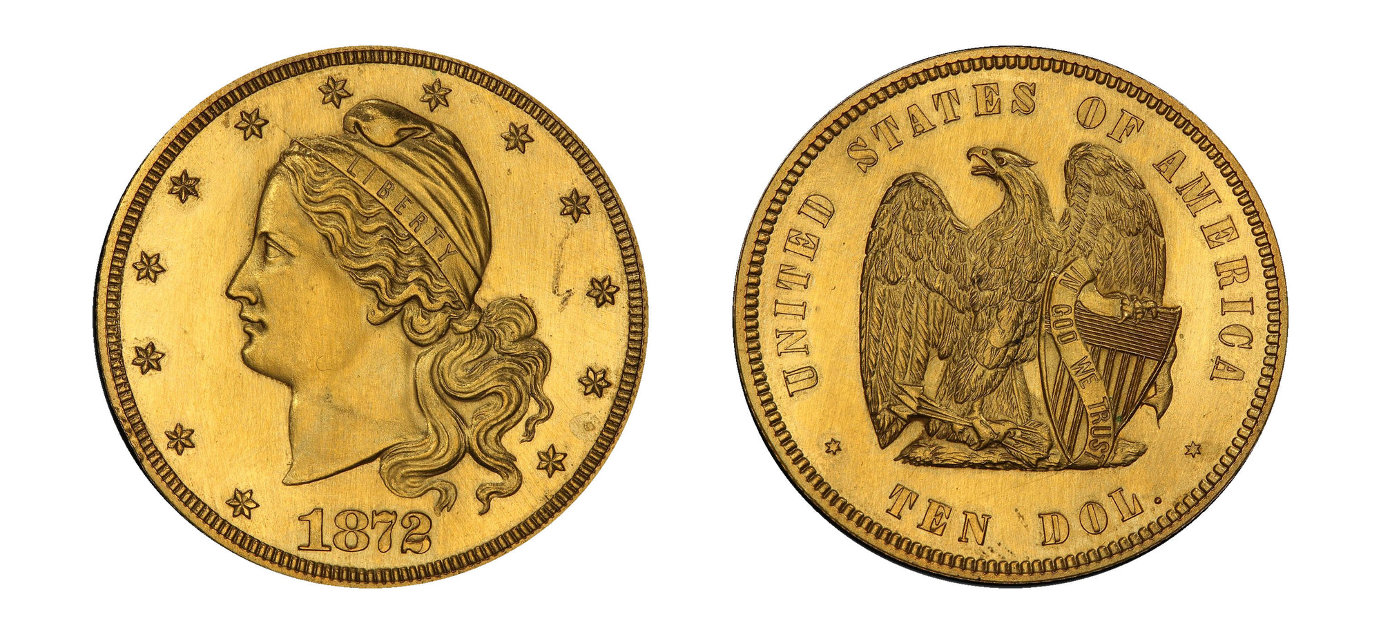 1872 US Amazonian Gilt Pattern Set J-1246 Gilt "Simpson" $10 PCGS PR62