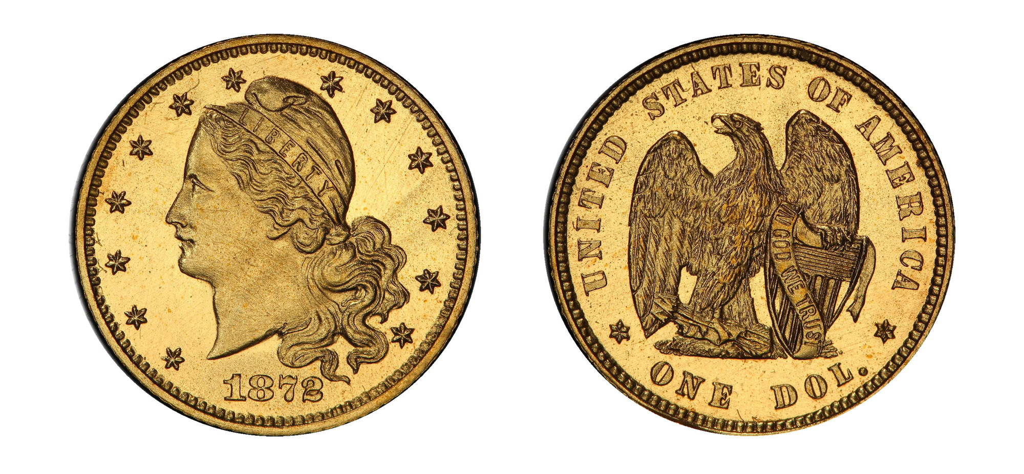 1872 US Amazonian Gilt Pattern Set J-1225 Gilt "Simpson" $1 PCGS PR64