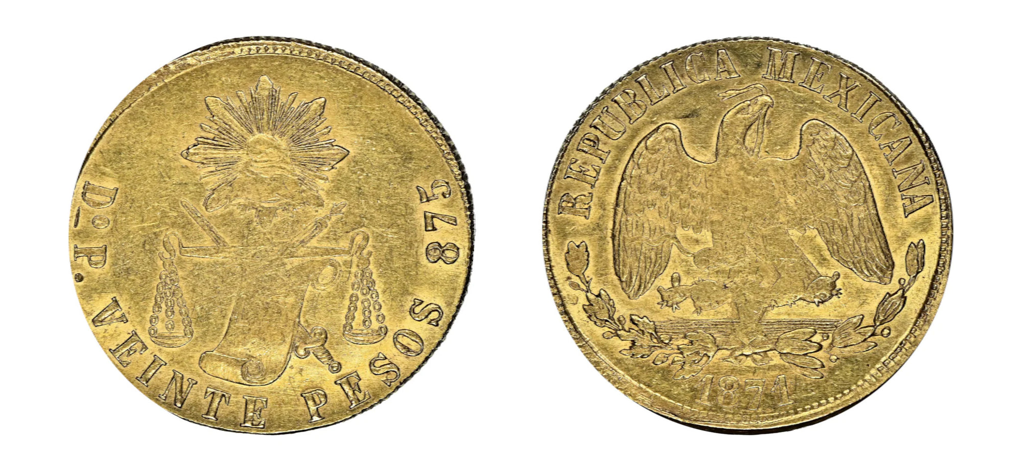 1871/0 Gold 20 Pesos NGC MS62 - Hard Asset Management, Inc