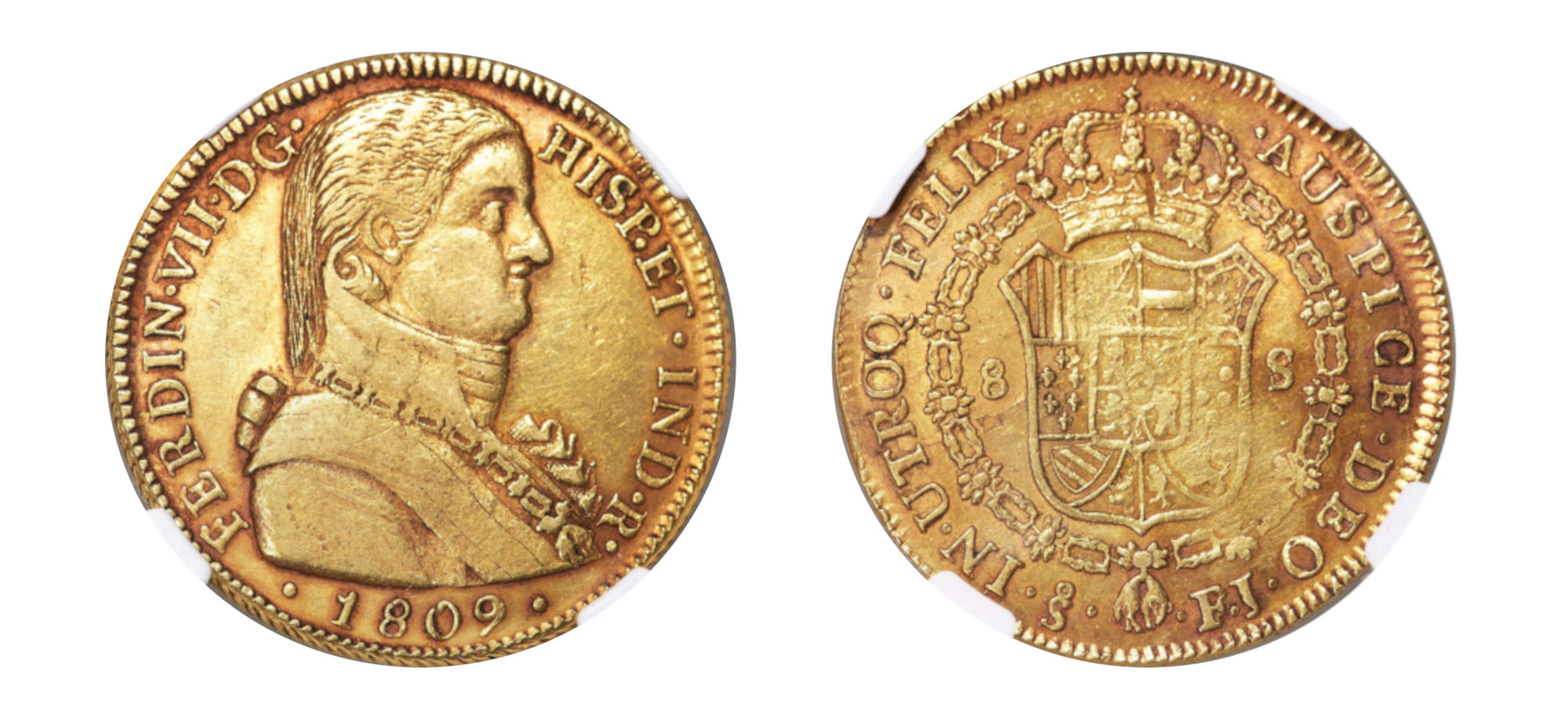 1809SO FJ Chile Gold 8 Escudos Ferdinand VII NGC AU 53