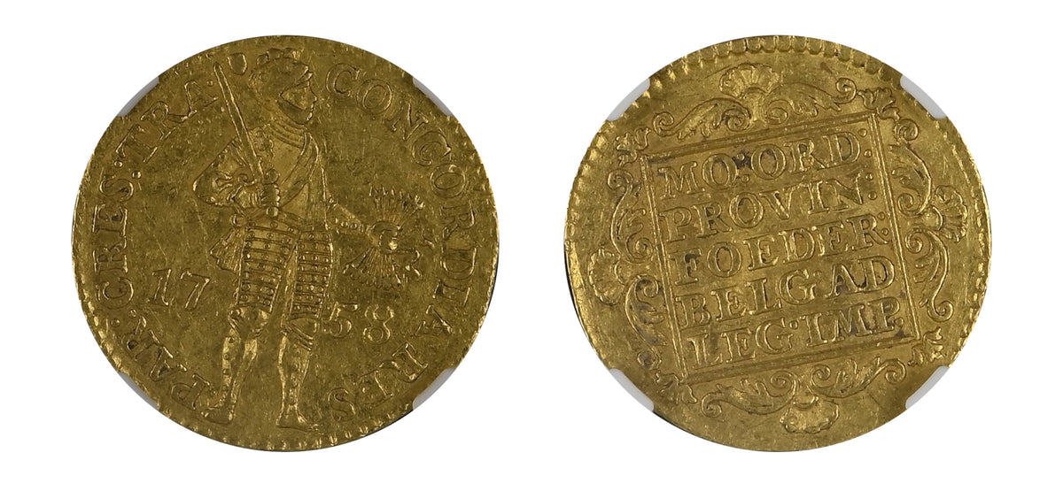 1758 NETHERLAND Gold Ducat Utrecht NGC AU58 - Hard Asset Management, Inc