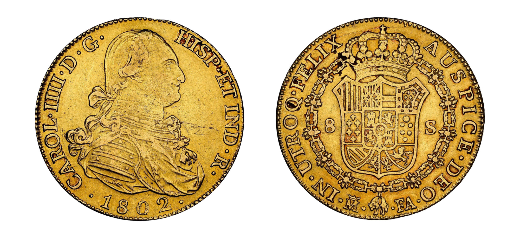 1802 Gold 8 Escudos NGC AU 53