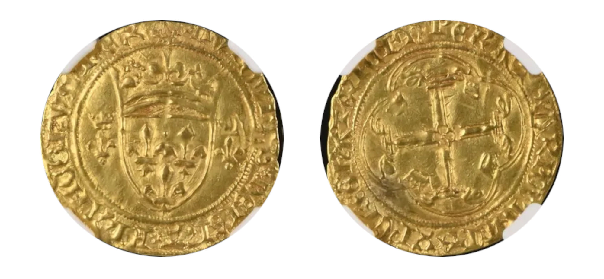 (1422-61) France Gold ECU D'OR King Charles VII NGC AU58