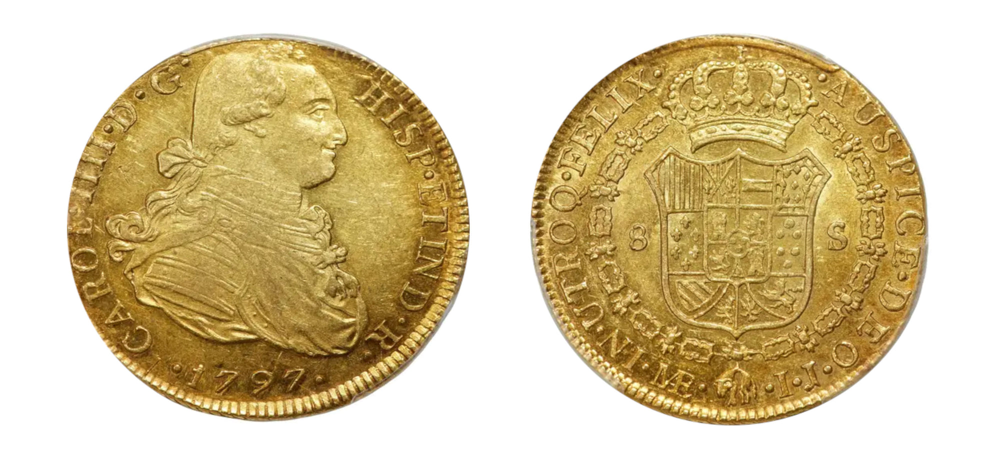 1797-L IJ Peru Gold 8 Escudos Charles IV PCGS AU58