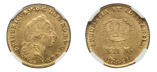 1761 Frederik V 12 Marks (Courant Gold Ducat) NGC MS61 - Hard Asset Management, Inc