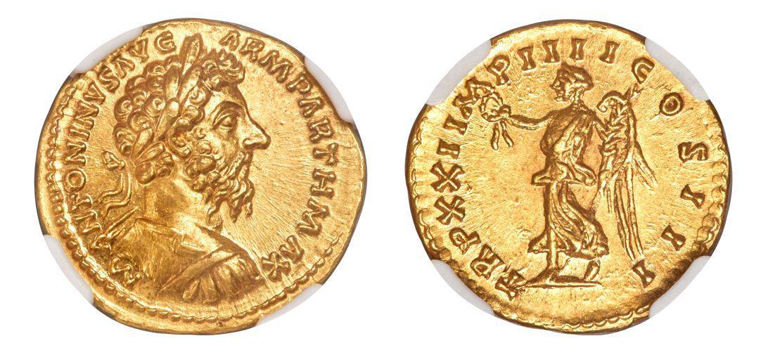161-180 AD Marcus Aurelius as Augustus, AV aureus NGC MS 5/5 - 4/5 - Hard Asset Management, Inc