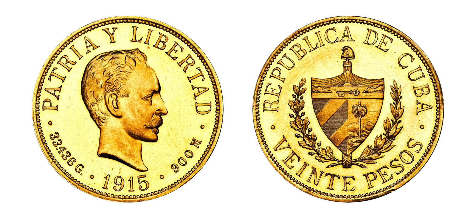 1915-Cuba Gold 20 Pesos PCGS PR 63 Cameo - Hard Asset Management, Inc