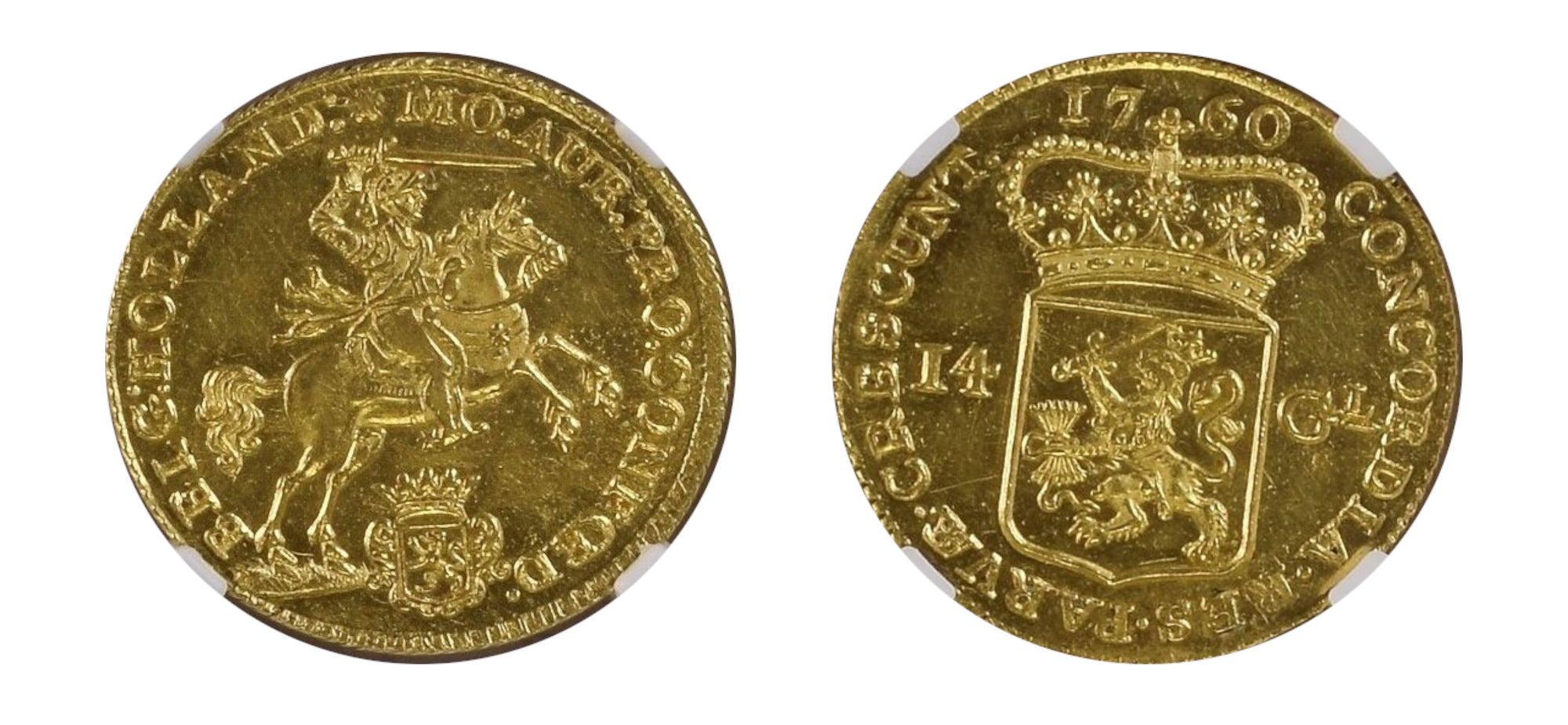 1760-Netherlands Gold 14 Gulden NGC MS 62 LM - Hard Asset Management, Inc
