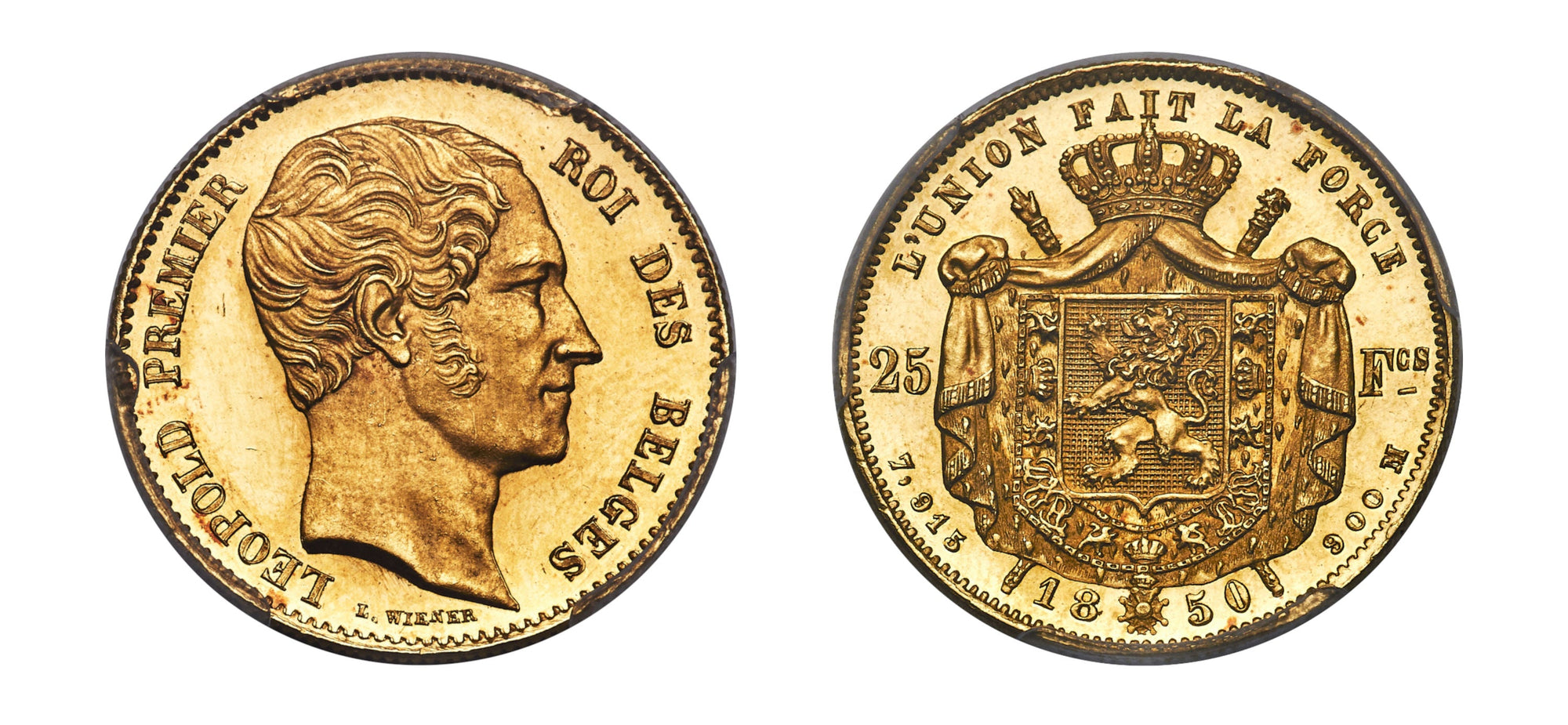 1850 Leopold I Gold 25 Francs PCGS MS66 Prooflike - Hard Asset Management, Inc