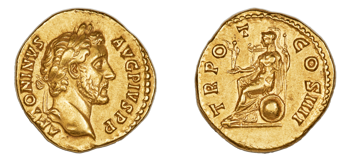 138-161 AD Antoninus Pius AV aureus NGC Ch XF 5/5 - 4/5 - Hard Asset Management, Inc
